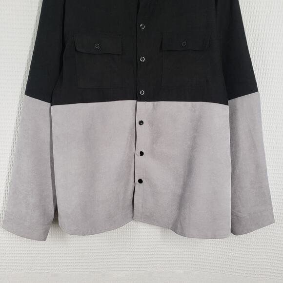 Go Destination Casual Button-Up Shirt Mens Large Gray Black Two Tone Long Sleeve - Picture 13 of 16
